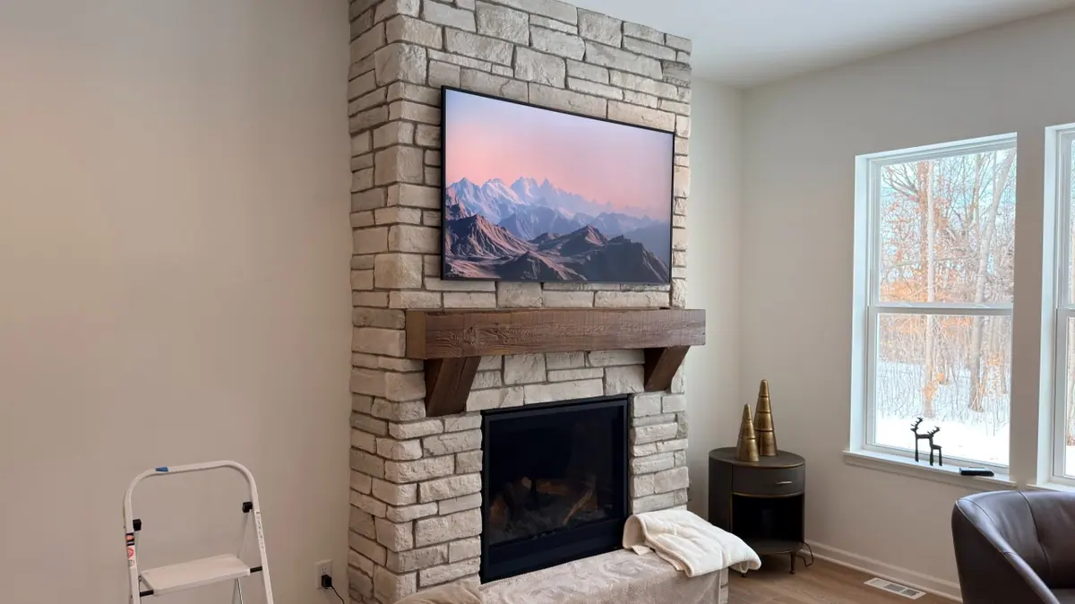 65-inch Samsung Frame on stone in Corcoran