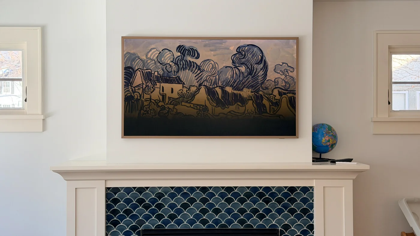 55 Inch Samsung Frame Mounted Above Fireplace In Edina - The Mounting Man