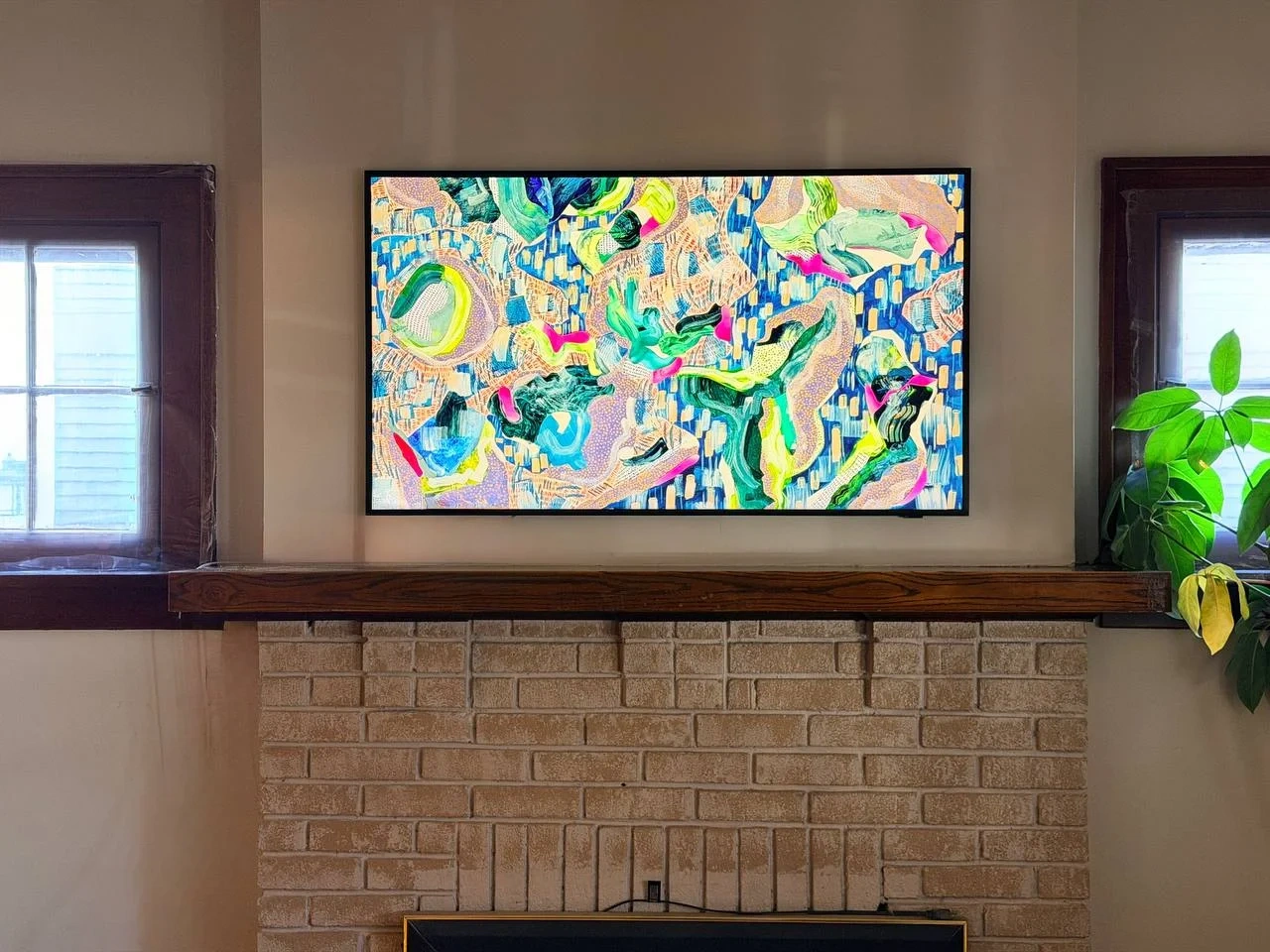 55-Inch Samsung Frame TV mounted on Brick in St. Paul