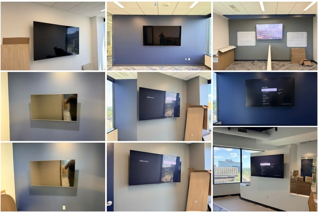 Original shared gallery from one commercial TV installation and removal project in Bloomington