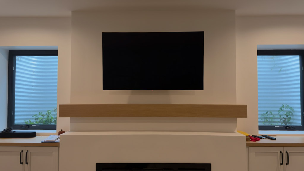 55 Inch Tv Modern Fireplace Floating Mantel Edina - The Mounting Man