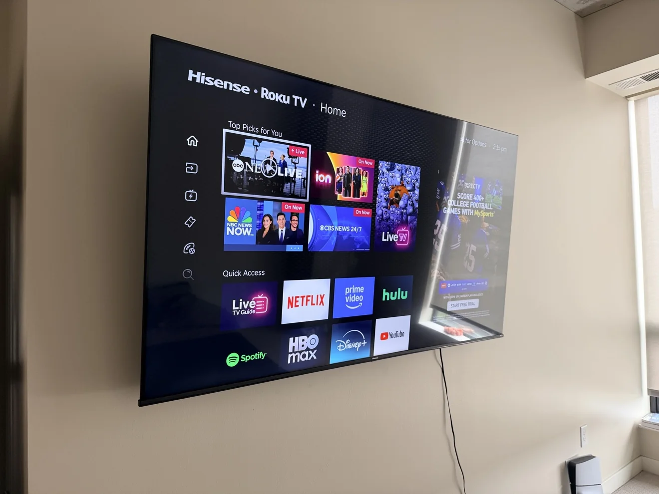75" Hisense (Roku TV) installation in Minneapolis